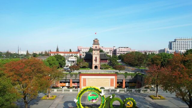 Urban environment of Nantong bell tower in Jiangsu Province