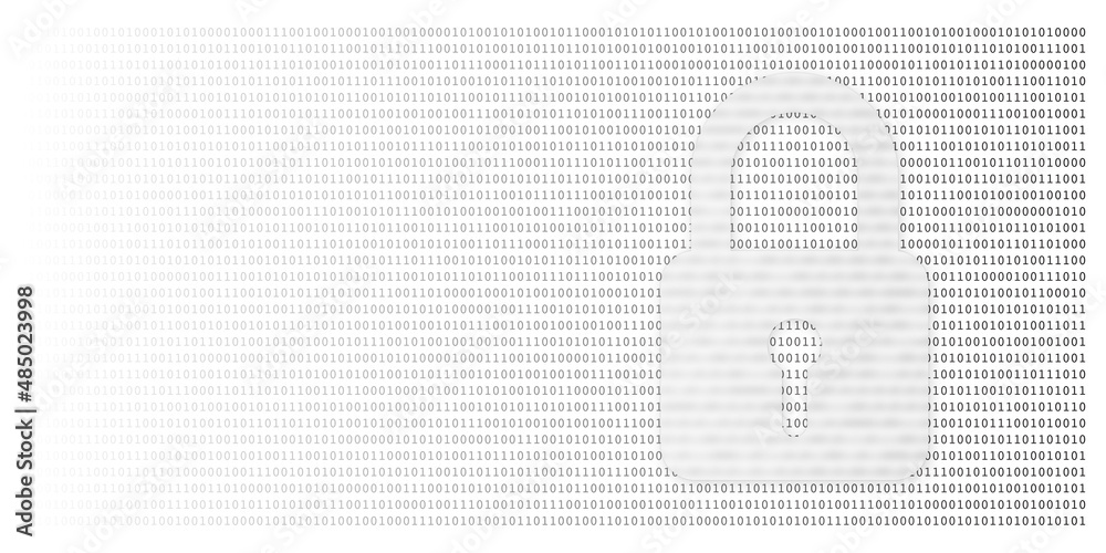 Poster Digital security concept by binary code drawing a padlock on white background.