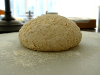 Multigrain bread dough rising on board