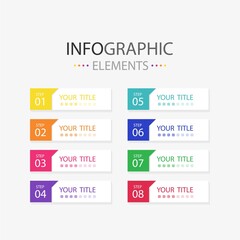 Set of modern text box infographics elements 3d horizontal for use in business. Infographics elements with 8 colors.