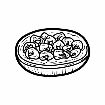 A Bowl Of Soup Tortellini Pasta Outline Hand Drawn Doodle Illustration Vector Logo Icon