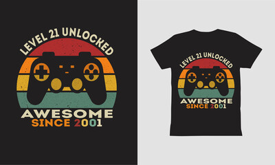 Level 21 Unlocked Awesome 2001 T Shirt Design. - obrazy, fototapety, plakaty