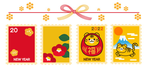 Fototapeta premium Japan, China. Postage mail stamps, postmarks. Various famous countries of the world with popular stuff. Hand drawn colored vector set. Modern trendy illustration. Every stamp is isolated