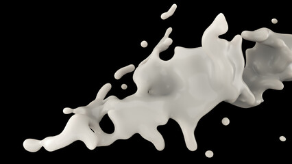 milk splash or white liquid splash isolated on black background, 3d rendering Include clipping path.