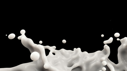 milk splash or white liquid splash isolated on black background, 3d rendering Include clipping path.