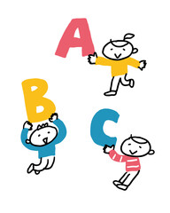 アルファベットのABCと楽しそうな子どもたち