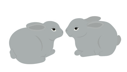 Vector illustration of a cute gray rabbits isolated on a white background.