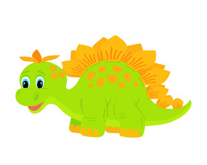 Vector illustration of a green dinosaur cub with orange spots isolated on a white background.