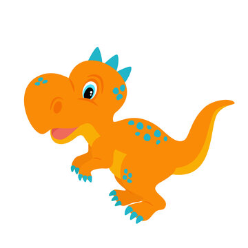 Vector illustration of an orange dinosaur cub with blue spots isolated on a white background.