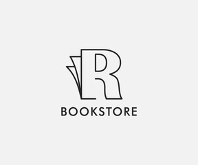 outlined logotype letter R book store logo design template, usable for online store