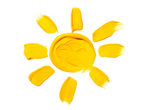Painted yellow bright sun isolated on a white background