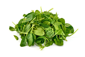 Spinach leaves heap, isolated on white background.