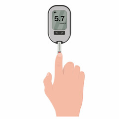 Blood glucose test illustration. Daiabetes blood test, man holding glucometer