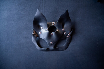 Leather bdsm cat mask on black background. 
