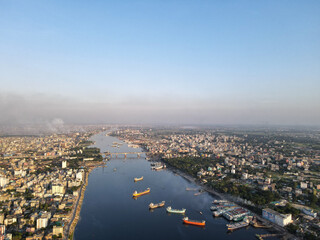Sadarghat launch terminal in Dhaka Drone View