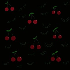 pattern, cherries on a black background