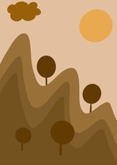 Image of mountains and sun. Delicate shades 