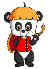 The cute panda is celebrating the chinese new year