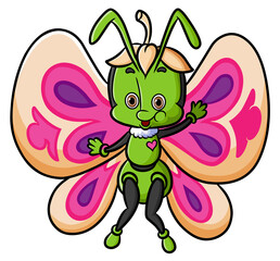 The happy butterfly with the love sign and flying with pretty wings