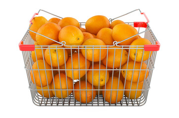 Shopping basket with oranges. 3D rendering