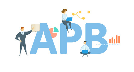 APB, Accounting Principles Board. Concept with keyword, people and icons. Flat vector illustration. Isolated on white.
