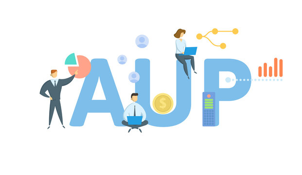 AUP, Abandoned and Unclaimed Property. Concept with keyword, people and icons. Flat vector illustration. Isolated on white.