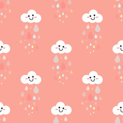 pastel cute cloud and polka dot rain drop seamless background for fabric pattern