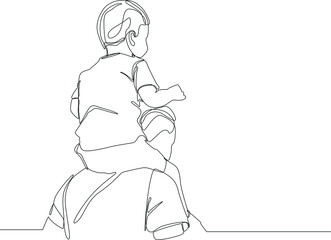 Simple continuous line drawing of a dad cradle his son and playing together. Vector illustration. Family Gathering. Happy Family.