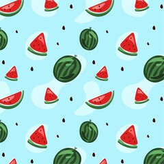 Juicy pattern with watermelons on a blue background