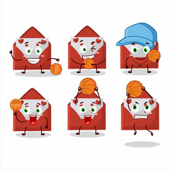Talented red love envelope cartoon character as a basketball athlete