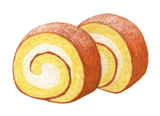 ふんわり卵ロールケーキ　スイーツ　手描き