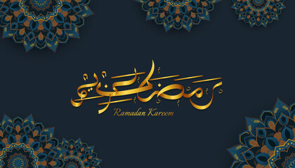 luxury ramadan kareem calligraphy background design with mandala ornaments illustration