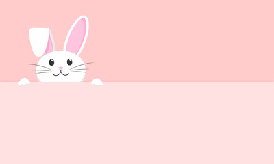 Happy easter pink card - cute bunny peeking out