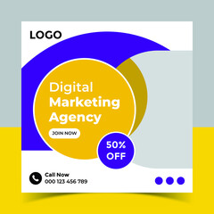 Digital marketing social media post banner template, Creative digital business marketing post banner template,Vector promotion square social post design