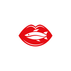 Lips combination with fish. Creative logo design.