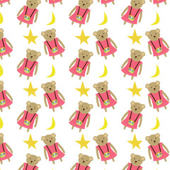 Cute baby pattern of bears and stars on a white background.
