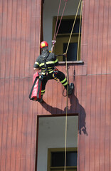 firefighter during training in the fire station