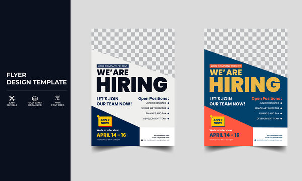 Hiring Job flyer design, We are hiring Job advertisement flyer poster template
