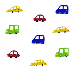 Cute car pattern on white background suitable for kids seamless vector