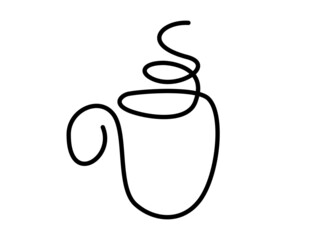 One line minimalistic cup of bevarage, tea, coffee. Illustration for decor, prints, branding. Hot coffee cup minimalist symbol. Coffee shop logo. Vector.