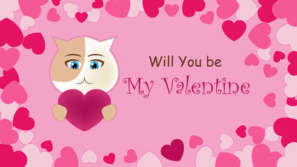Will You Be My Valentine Cat Cartoon Background