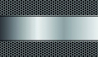 Abstract gray black metal banner on hexagon mesh design modern illustration