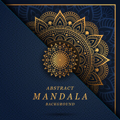Golden invitation mandala card background design. Hand drawn vector arabesque pattern design