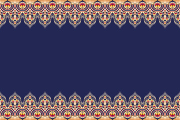 Pink Yellow Brown Flower on Navy Blue. Geometric ethnic oriental pattern traditional Design for background,carpet,wallpaper,clothing,wrapping,Batik,fabric, illustration embroidery style - 485050179