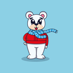 Cute Polar Bear wear scarf  vector illustration