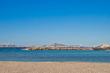 sailing boat seen from the Prado beach in Marseille