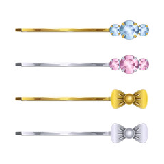 set jewelry barrettes realistic isolated white background