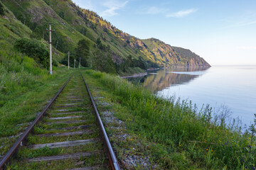 Fototapeta na wymiar Circum-Baikal Railway. railway running along the shore of Lake Baikal. Russia
