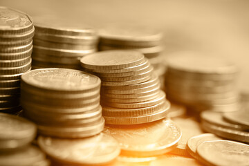 Rows of coins for finance and background, saving concept