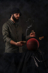 hairdresser basketball player trims a basketball ball